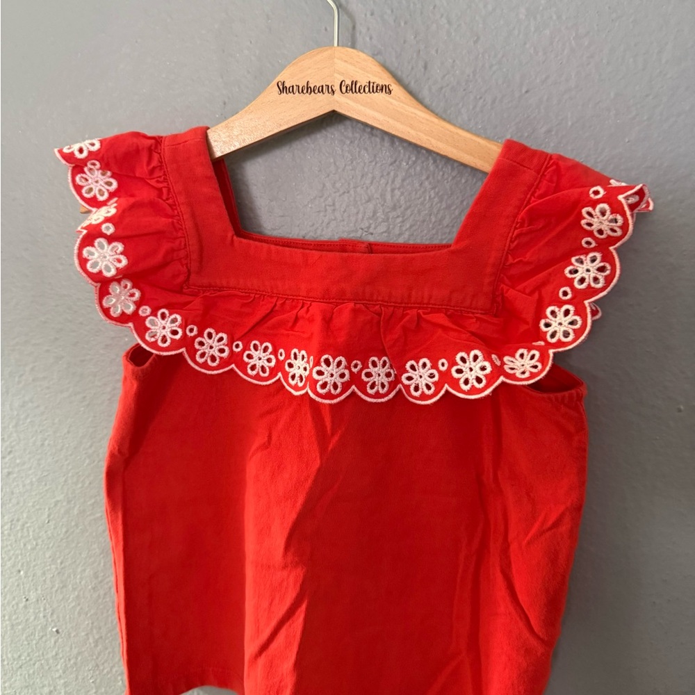 Janie and Jack Red Sleeveless Dress with White Floral Trim